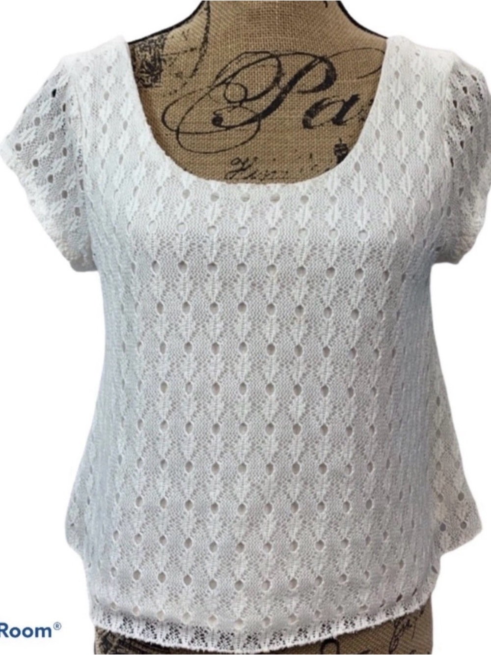 Aeropostale White Lace Crochet Cropped Top M Scoop Neck
